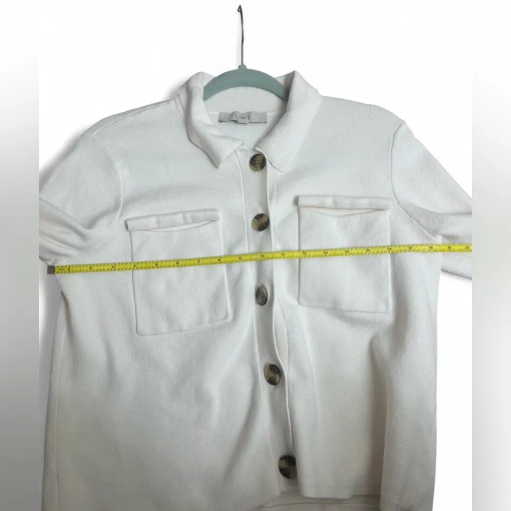 LOFT Sweater Jacket Cardigan Medium Cream Button Front Knit - Image 5