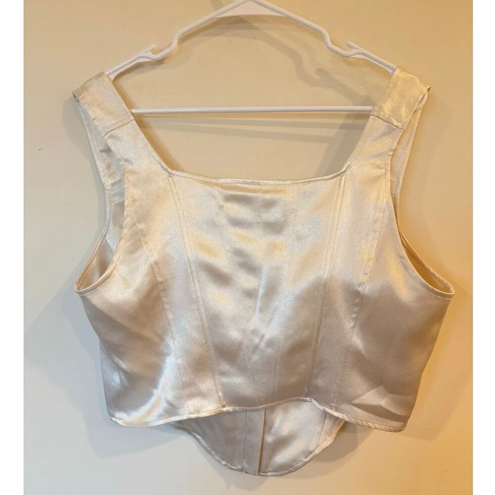 Future Collective with Kahlana Barfield Brown Bustier Corset Top Cream Size 16 - Image 5