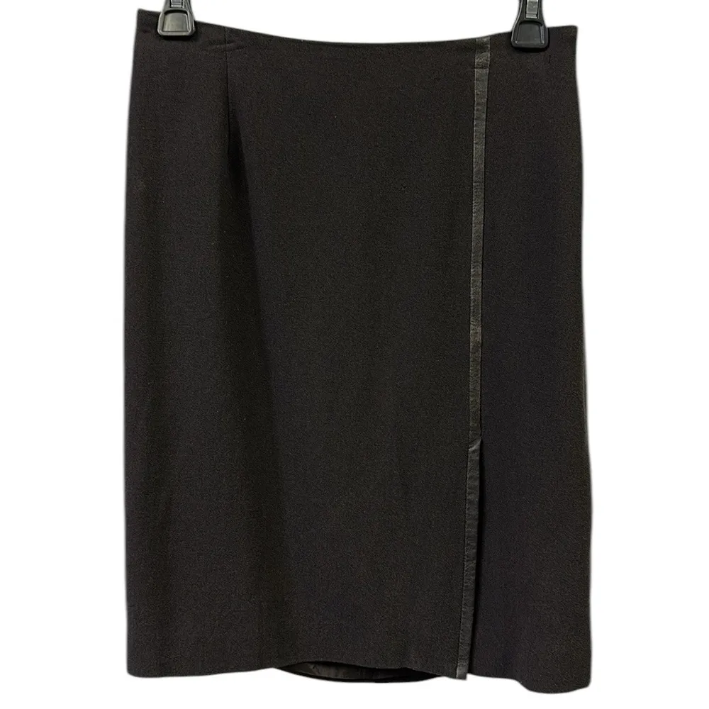 Gianni made USA Bodycon Leather Accent Front Slit Zip Back Lined Skirt Womens 4 Brown - Image 9