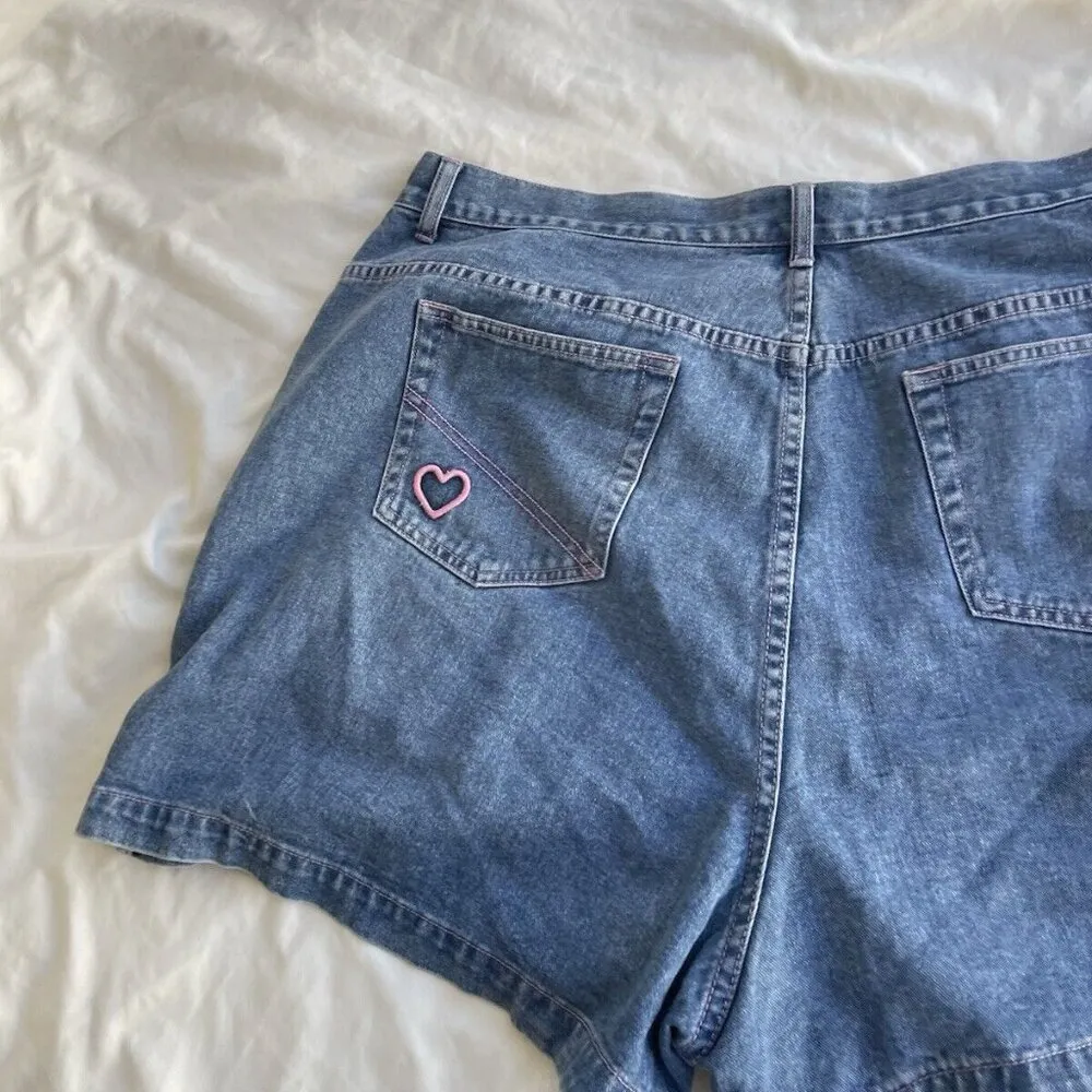 Vintage LA Blues Jean Shorts Women’s Sz 22 Denim  Denim Pink Hearts Lining Y2K - Image 14