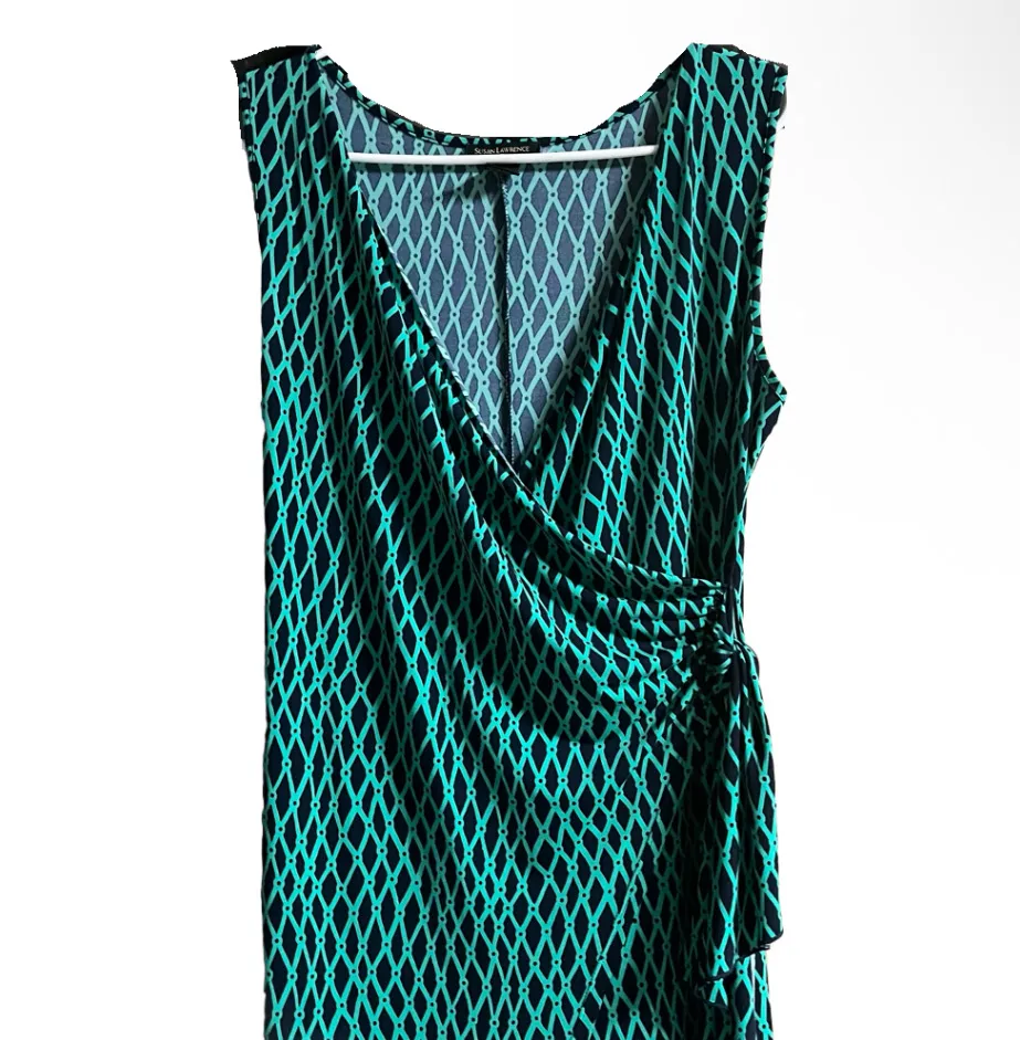 M Susan Lawrence Teal Women’s Sleeveless V Neckline Faux Wrap Geometric Maxi Stretchy Formal Dress - Image 3