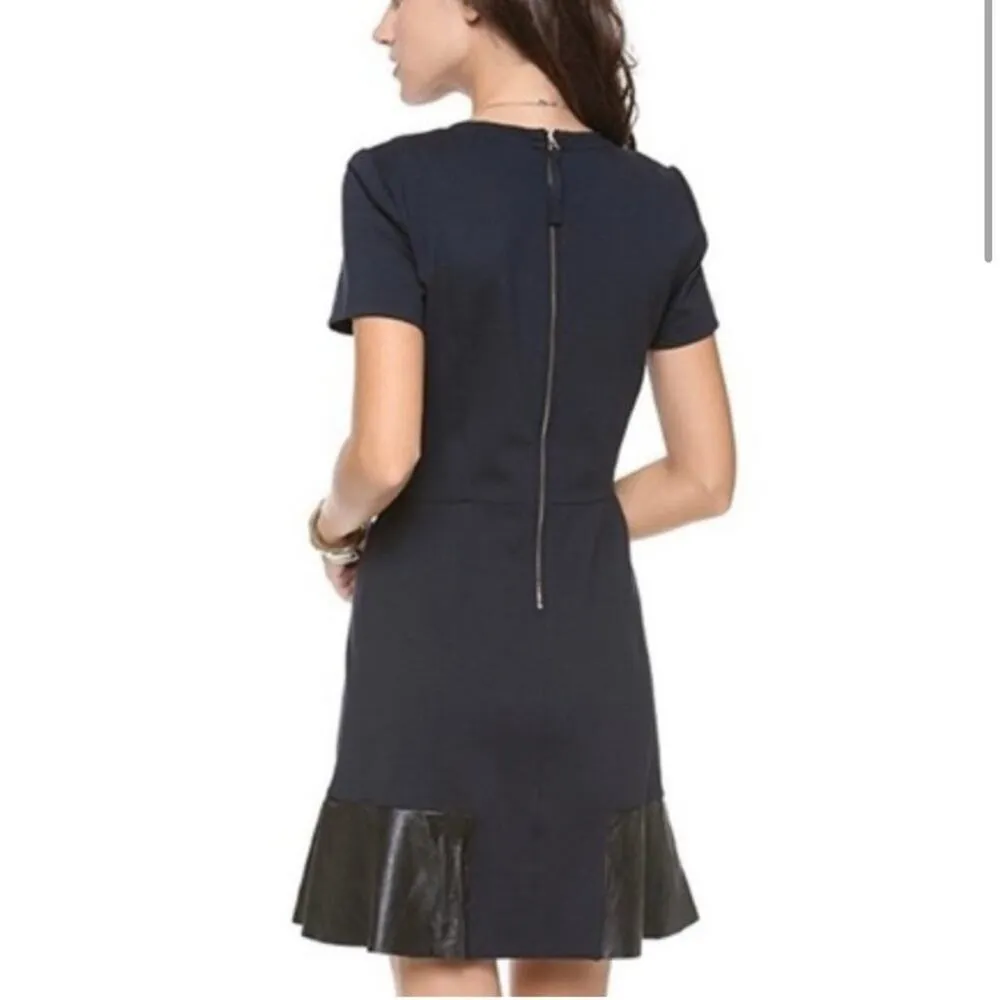 Club Monaco Black Navy Dress 12 Mini Chic Leather Trim Cocktail - Image 3