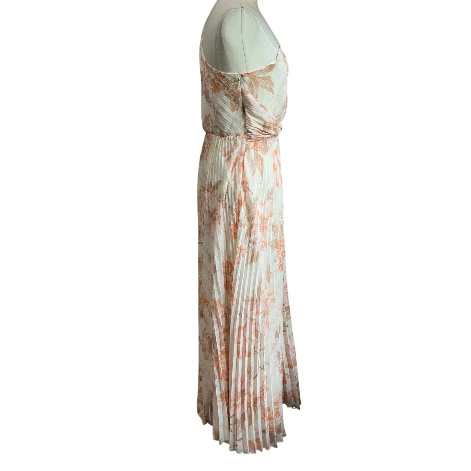 Express Metallic Floral One Shoulder Front Twist Pleated Maxi Dress Size M - Image 4