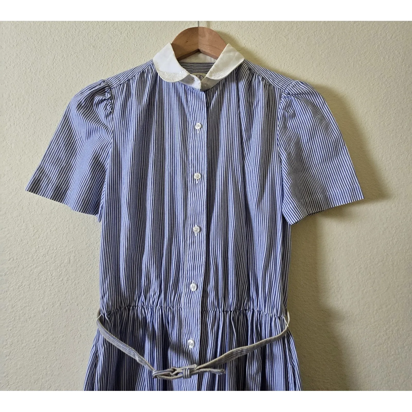 Vintage J.G. Hook Chambray Shirt Dress Size 8 Cotton Navy Blue &White‎ Button * - Image 3