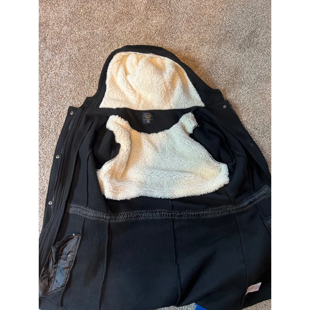 Cavalini Women's Black Jacket. Tie at Waist, Faux Sherpa Hood, Pockets.  Size PM - Image 6