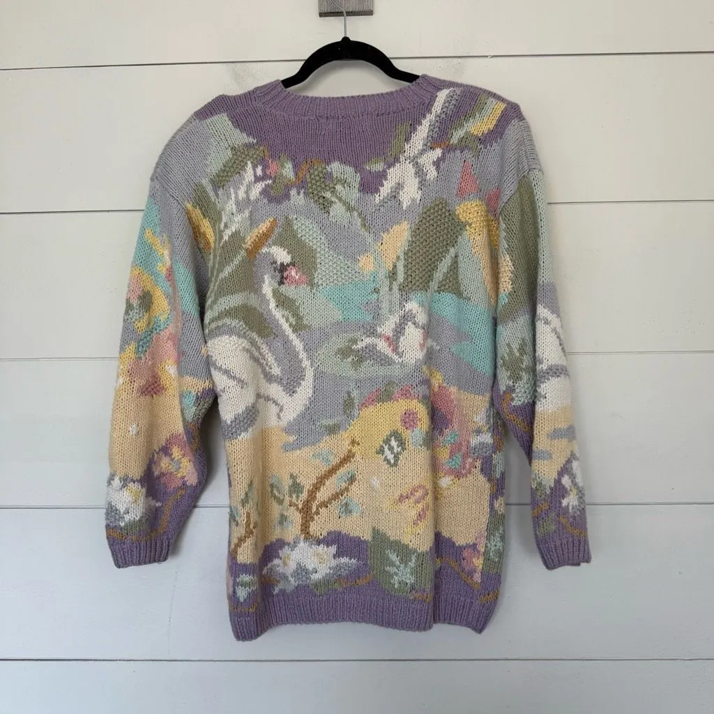 Vintage Together Women’s Small Rare Pastel Swan Knit Cardigan - Image 4