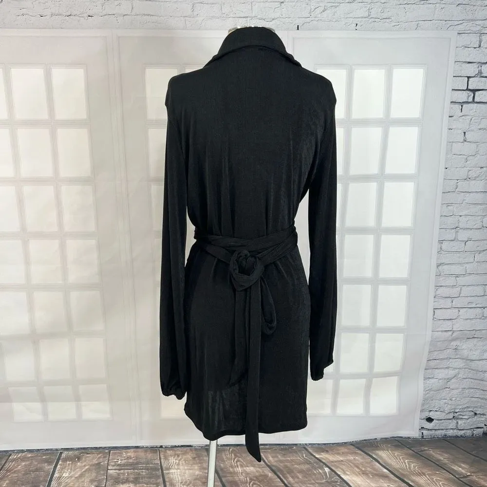 Princess Polly Women's Love Sleeve Collared Belted Wrap Black Mini Dress Size 8 - Image 6