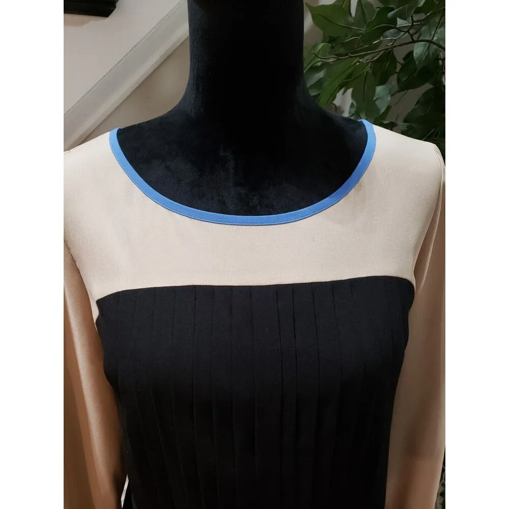 Ann Taylor Women's Beige & Black Polyester Round Neck Long Sleeve Top Blouse XLP - Image 4