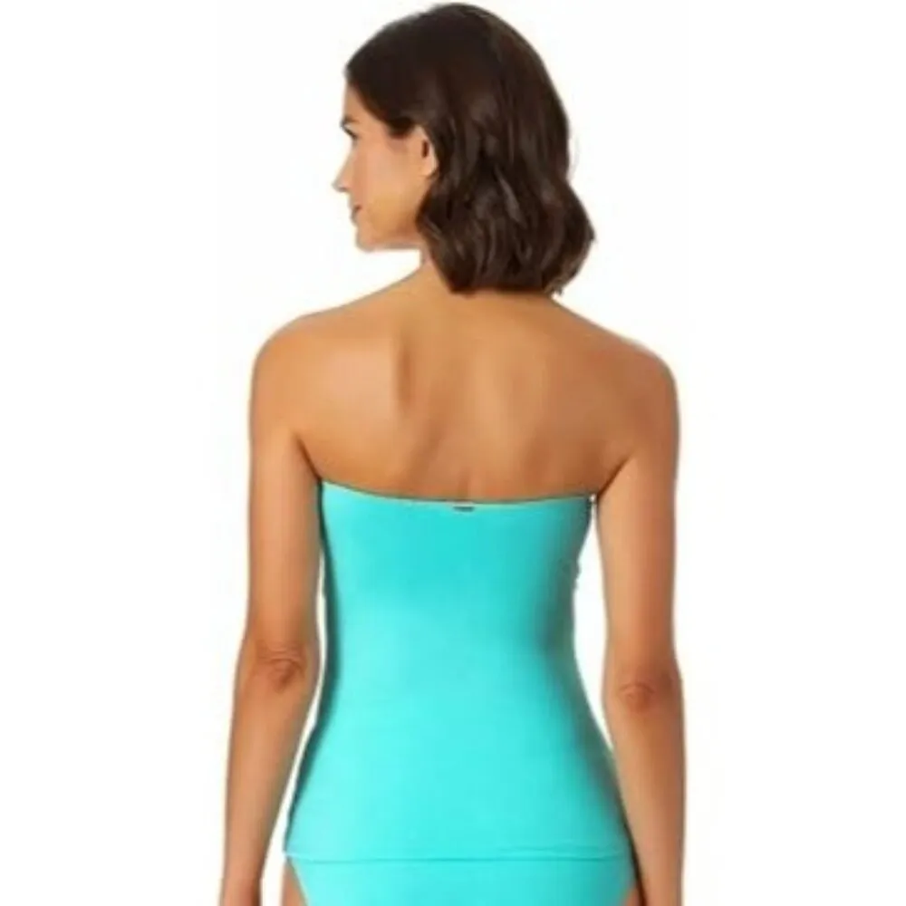 Anne Cole Twist-Front Ruched Tankini Top Removable Straps Reef Green Blue XS - Image 2
