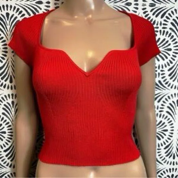 H&M Ribbed Rib Knit Red Crop Top Size Medium - Image 3