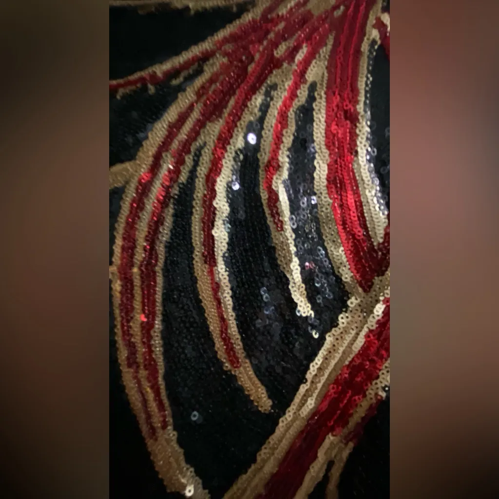 Sequence Open Back Black Red and Gold Long Sleeve Pant Bodysuit Womens Sz Small - Image 3