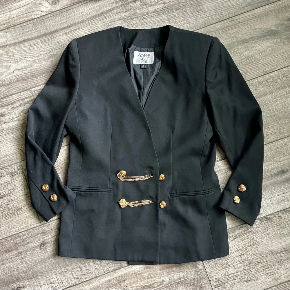 VINTAGE 1980s blazer with gold chained buttons - Kasper ASL - Image 9