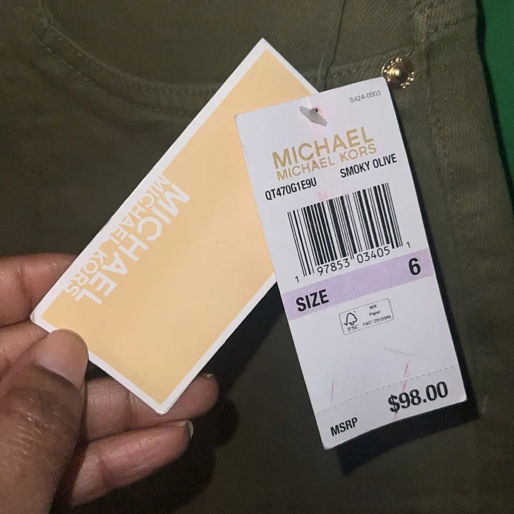 NWT Michael By Michael Kors Olive Button-Front Denim Skirt size 6 - Image 6