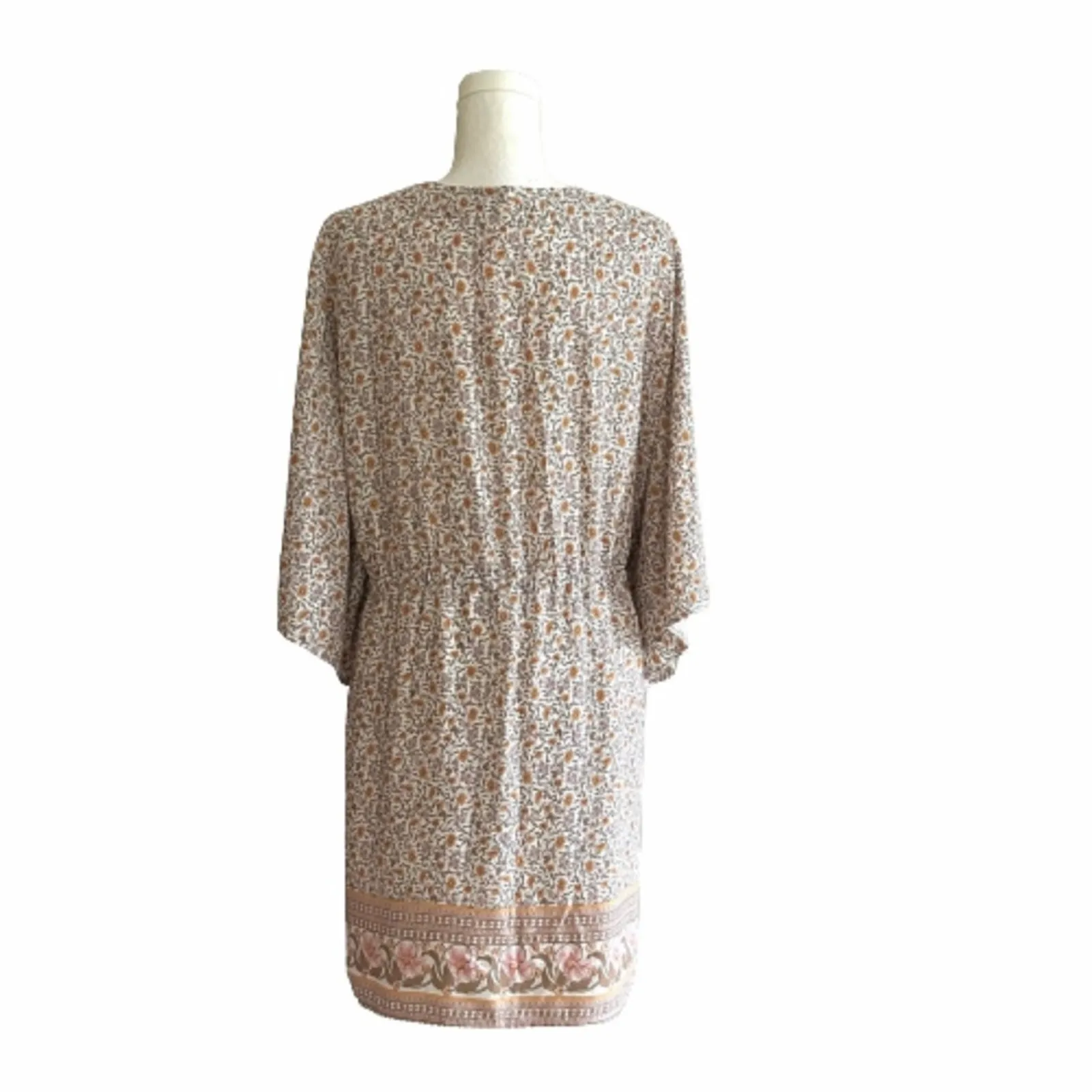 Entro Dress Cream Multicolor Floral Half Sleeve Button Front Boho Large NEW - Image 4