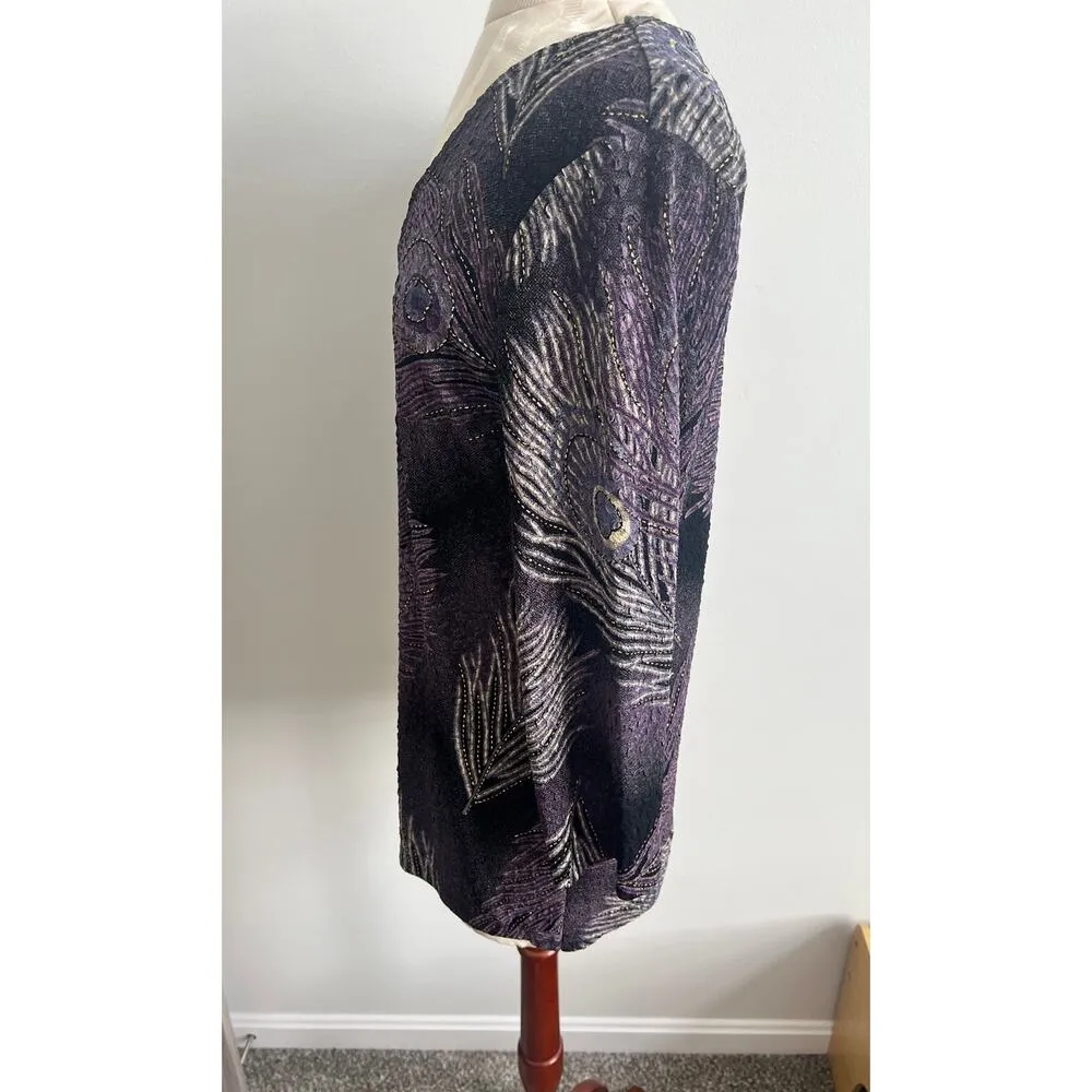JM Collection Women's Peacock Feather 3/4 Sleeve Blouse Medium - Image 3