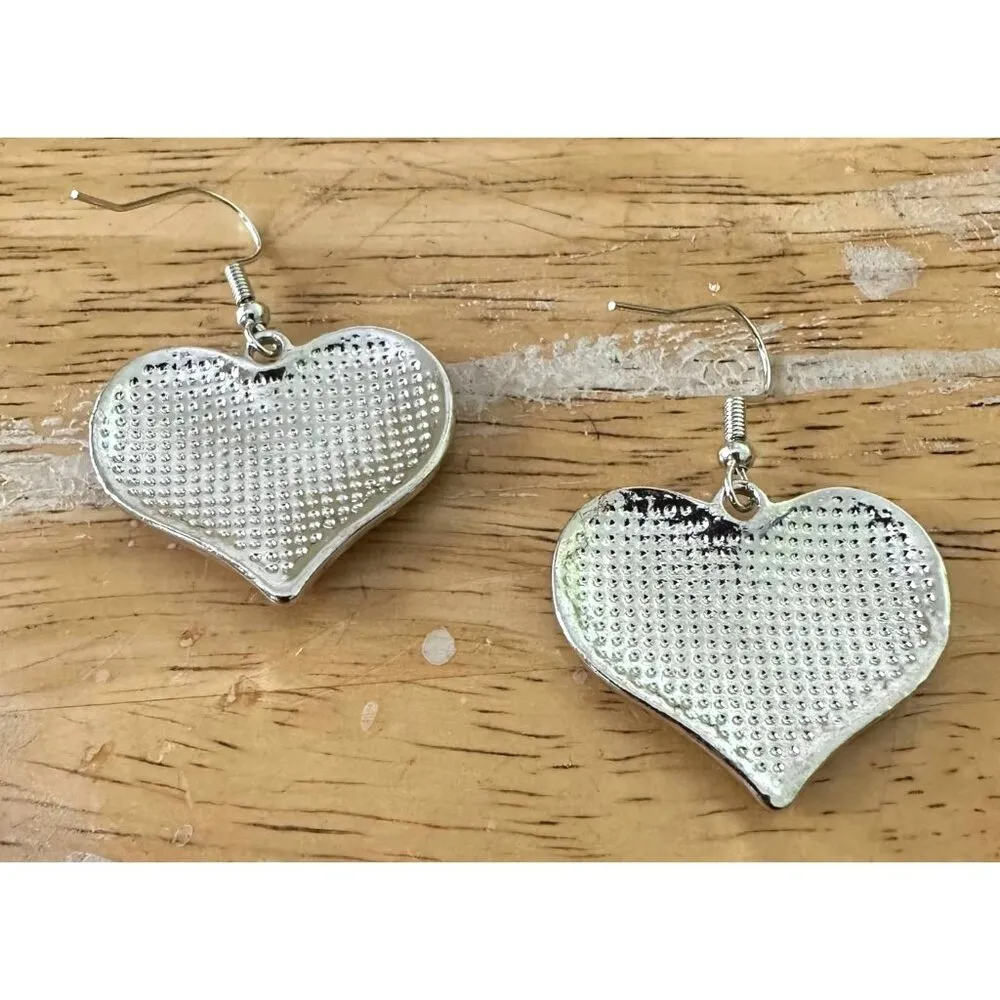 New Patriotic Heart Earrings Rhinestones Dangle Patriotic July 4 Veteran… Red - Image 12