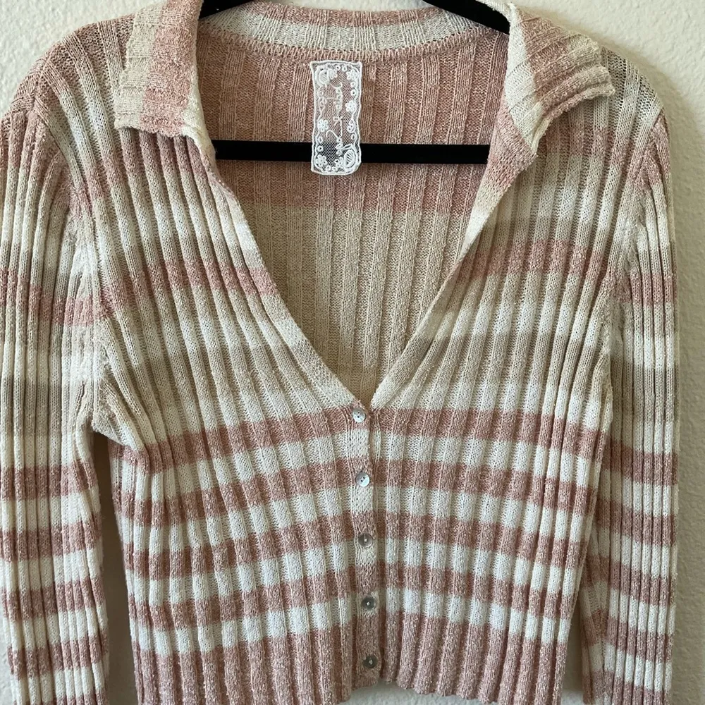 NEW SADIE & SAGE sunny afternoon striped sweater in coral pink Size L - Image 5