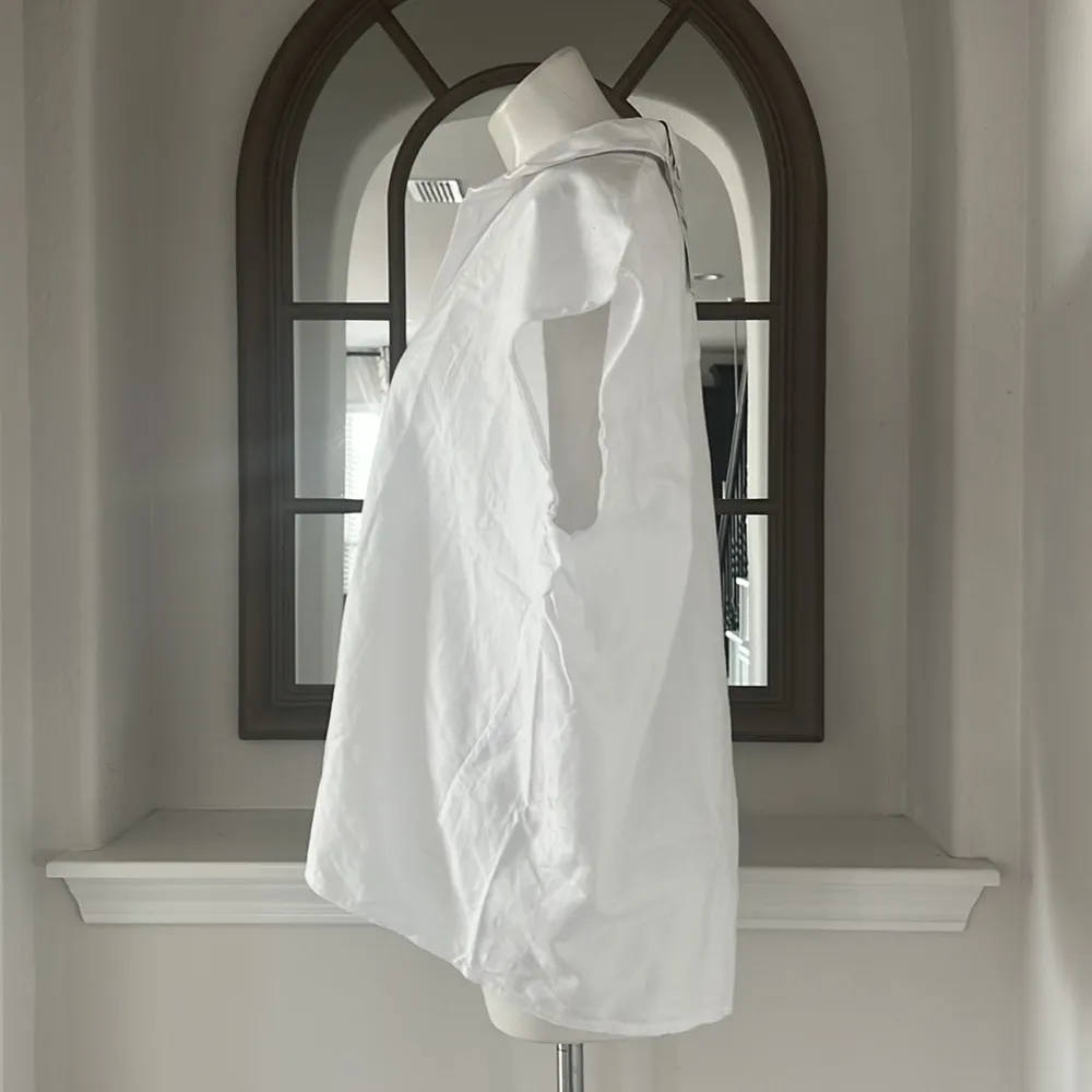 ZARA White Denim Button Up Sleeveless Shirt, Size L New w/Tag - Image 5