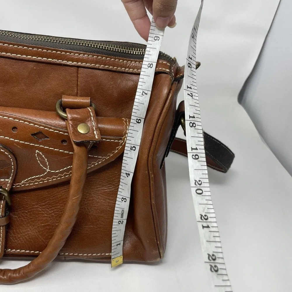 Crossbody Tote Bag Cognac Brown Leather Handbag - Image 13