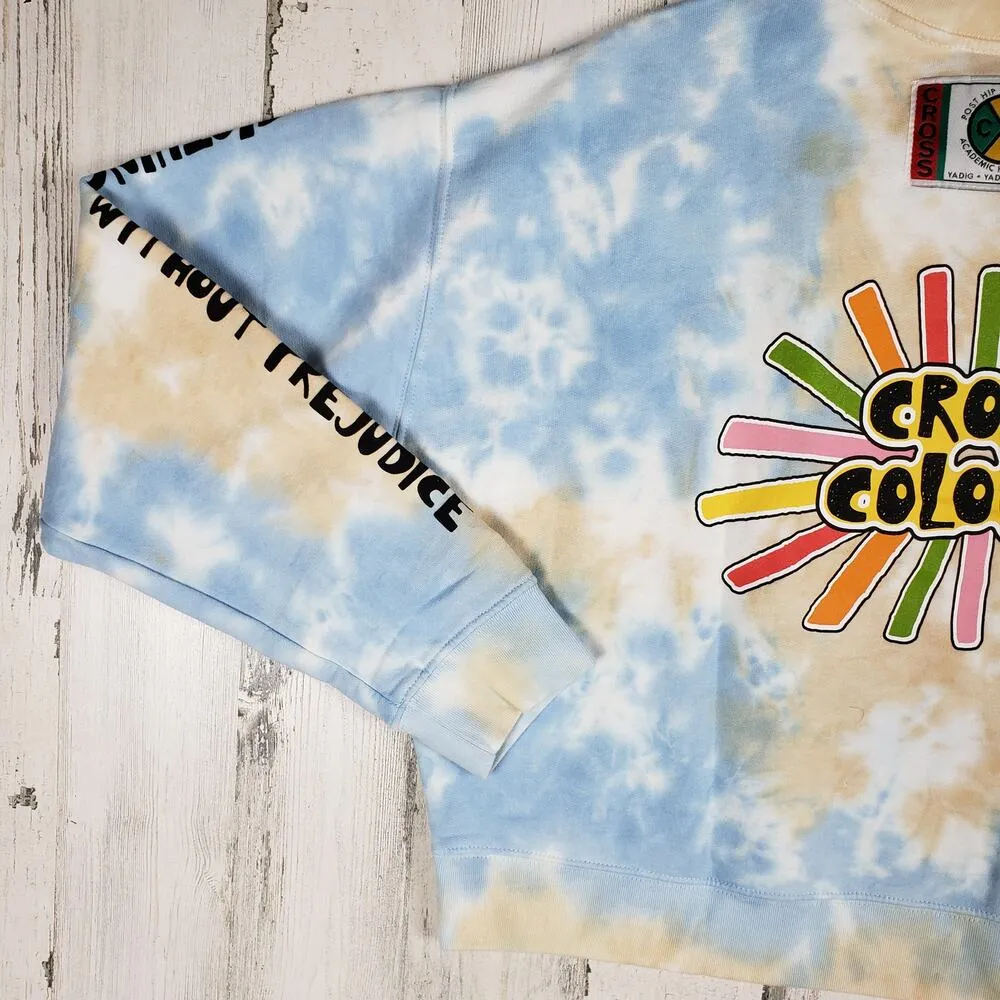 NWT Cross Colours Nordstrom Sunshine Logo Tie Dye Cloud Crop Sweatshirt Size XL Blue - Image 12