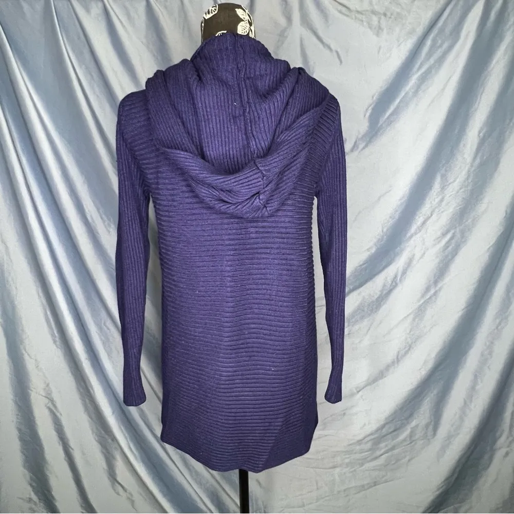 Ribbed Knit Hooded Cardigan Navy Blue - Image 2