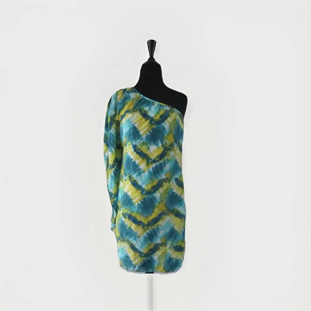 TRINA TURK Silk Dress One Shoulder Size 0 Abstract dopamine Joyful‎ Resort - Image 2