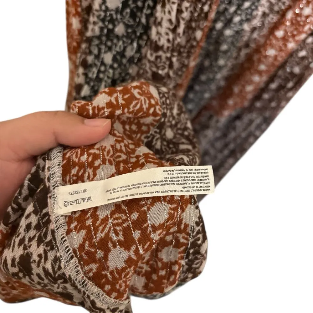 Anthropologie Patchwork Shirred A-Line Tiered Midi Dress Size Medium Petite - Image 8