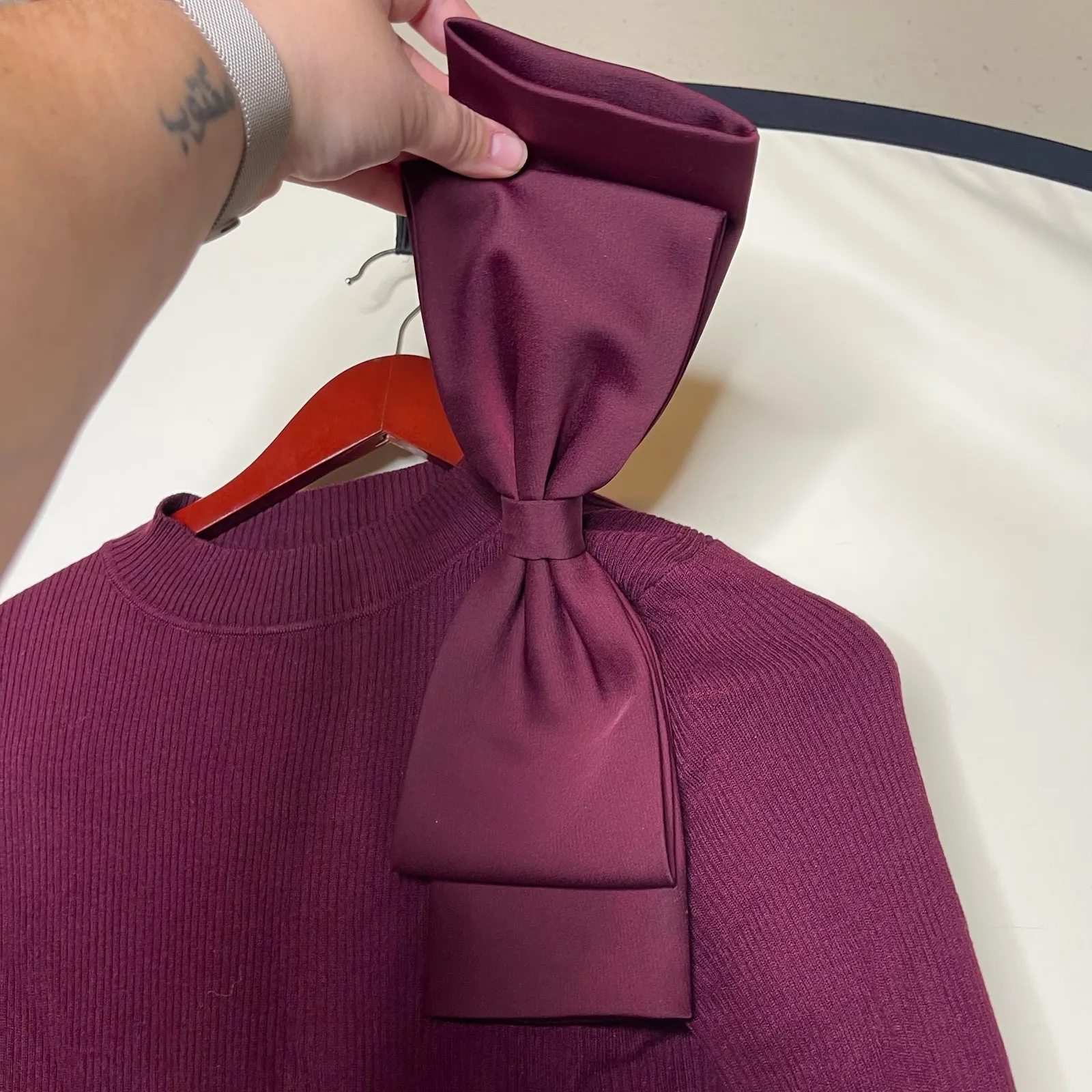 Ted Baker Extravagant Bow Ribbed Knit Cashmere Sweater Burgundy Womens 1 - Image 5