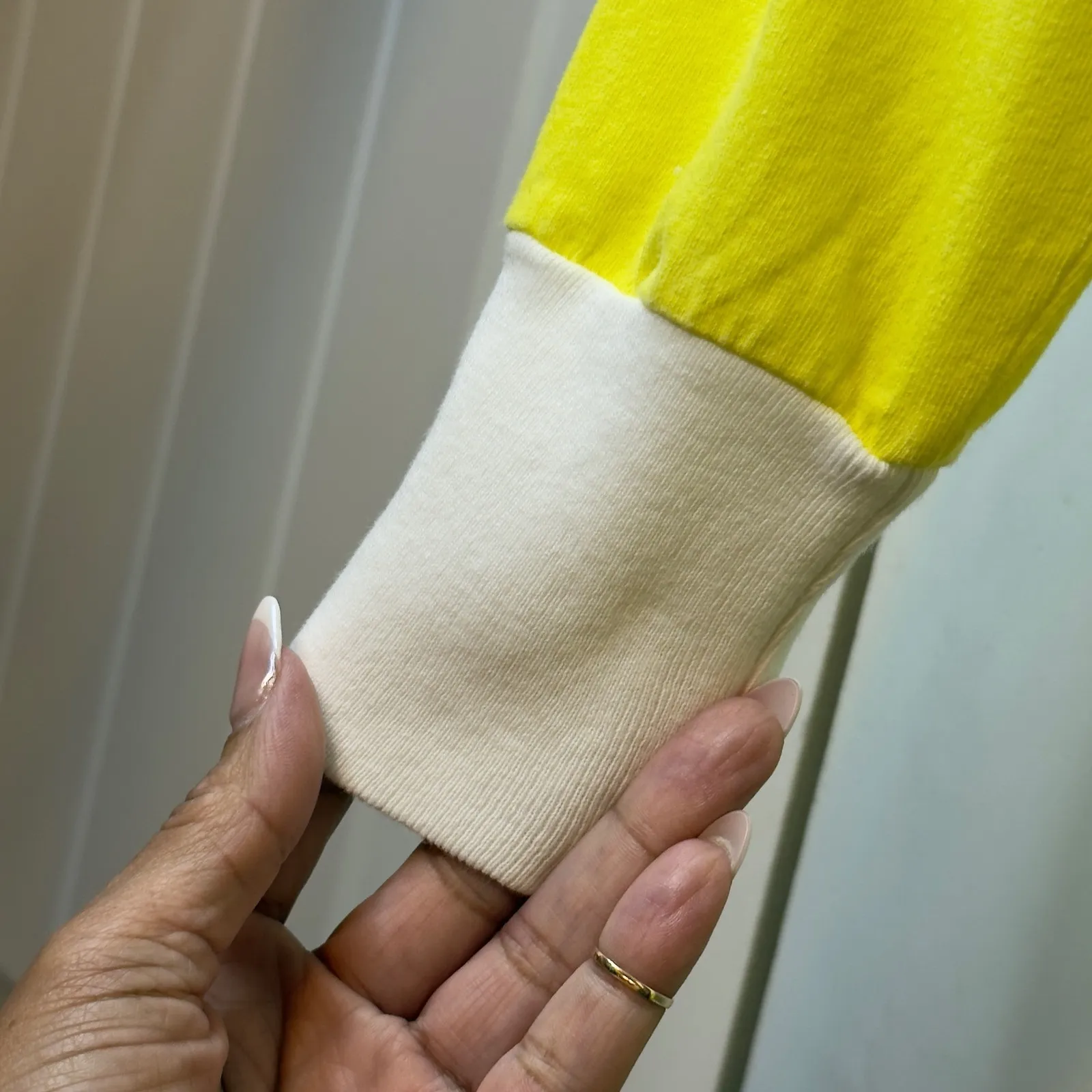 J Crew Sun Washed Jersey Striped Rugby Shirt Long Sleeve Yellow White Womens L # - Image 5