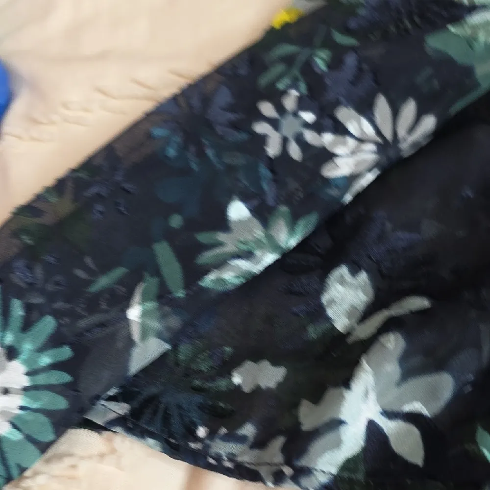 LOFT Shirt Sheer Bell Long Sleeve Dark Floral Blue Blouse XXS New - Image 3