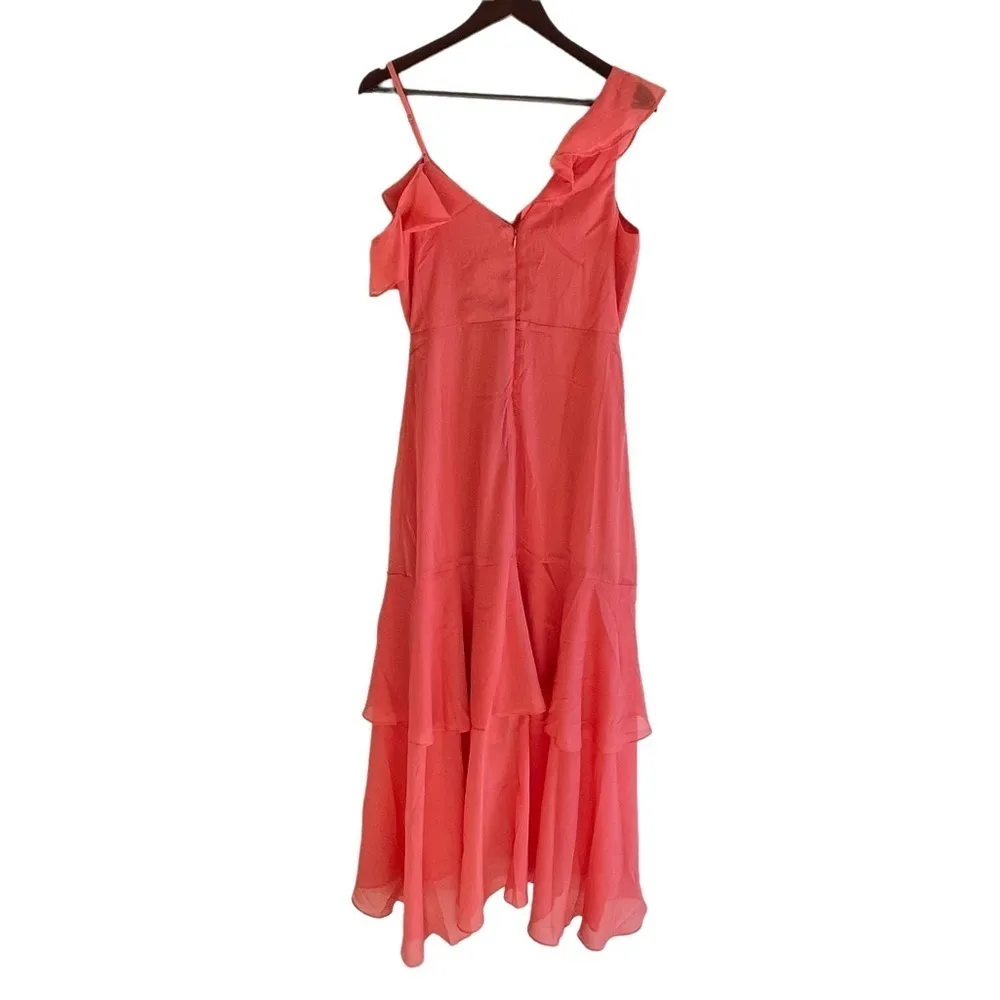 BCBGENERATION Women’s High Low Tiered Ruffled Asymmetric Maxi Dress Coral Size 8 - Image 7