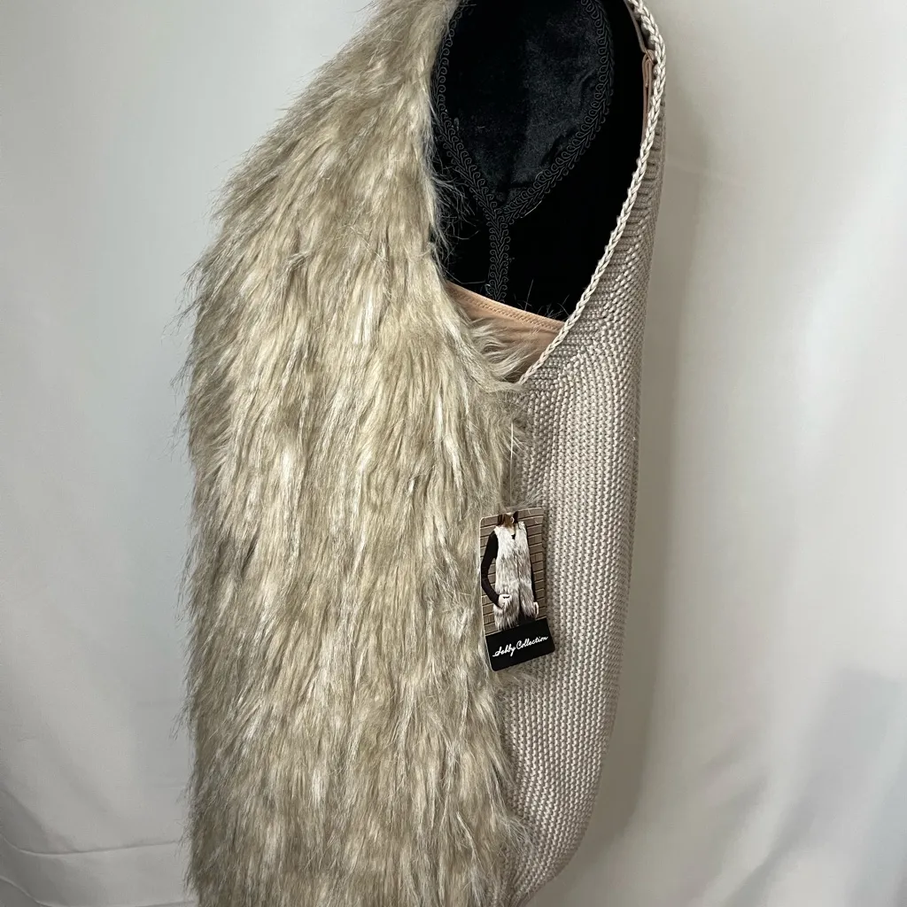 New Selby Textured Knit Vest Faux Fur, Beige Color, Medium Size Tan - Image 5