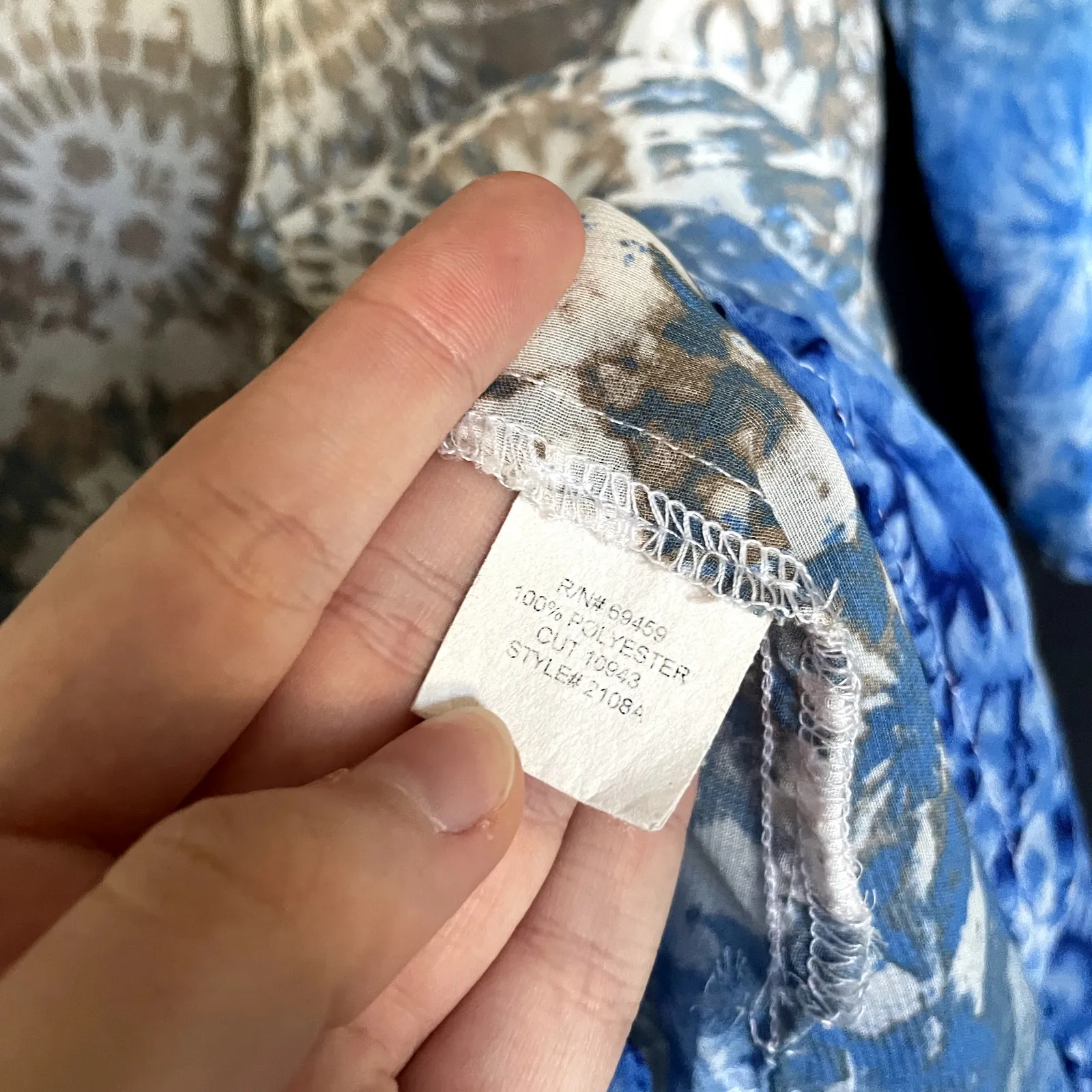 Portocruz geometric blue tan beige swimsuit coverup long sleeves flowy boho L Size L - Image 6