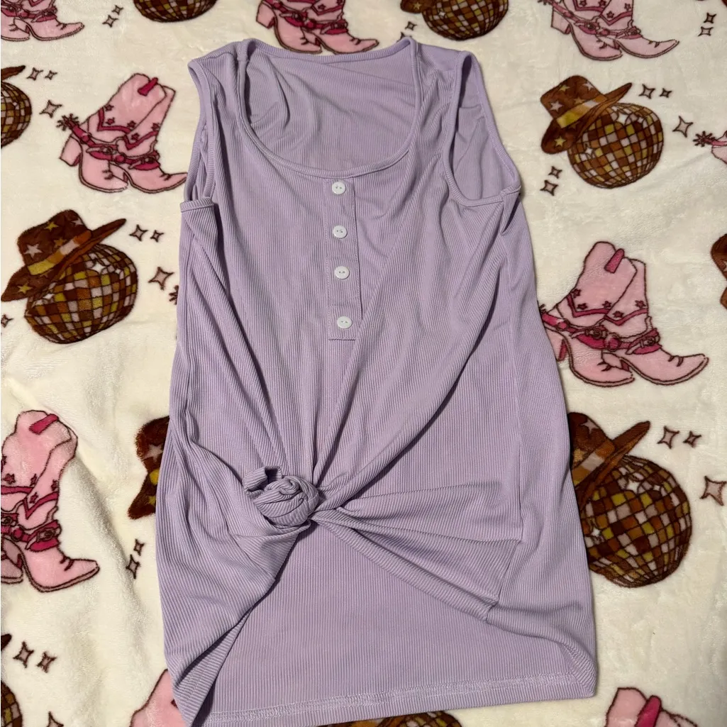 Lavender Sleeveless Top and Shorts Set Purple Size M - Image 2
