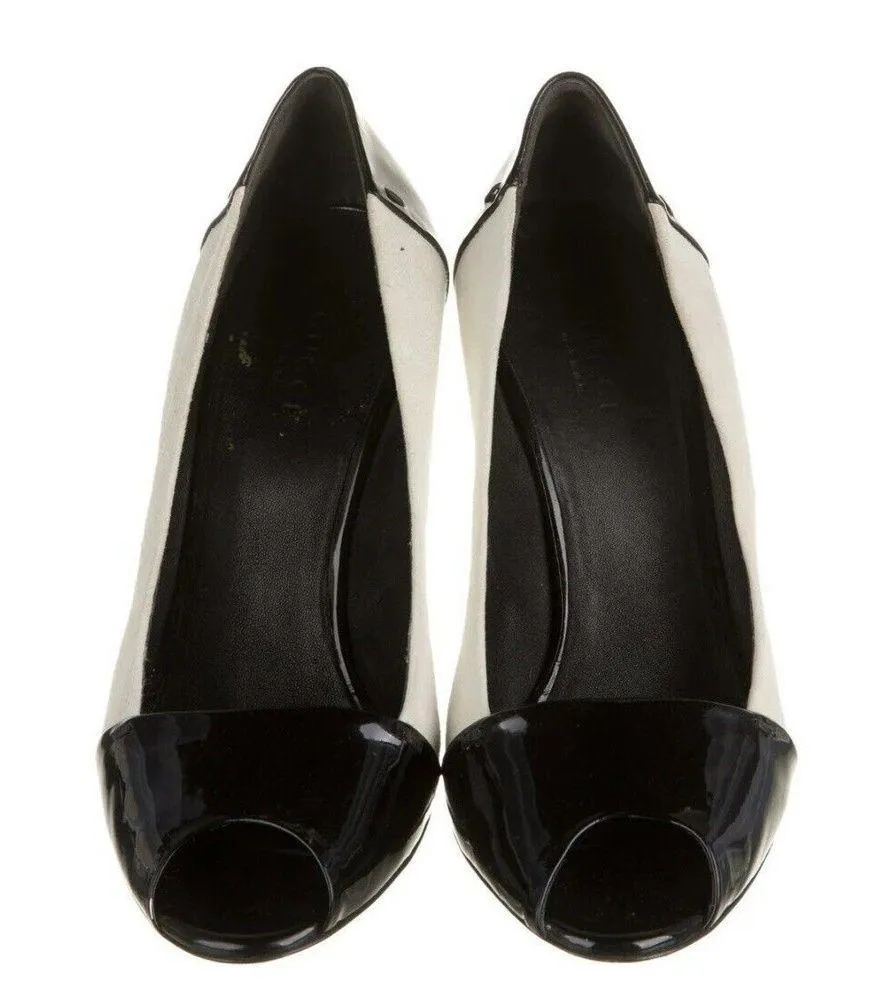 Gucci Colorblock White Suede Black Patent Peep Toe Stiletto Pumps Sz 9B - Image 2