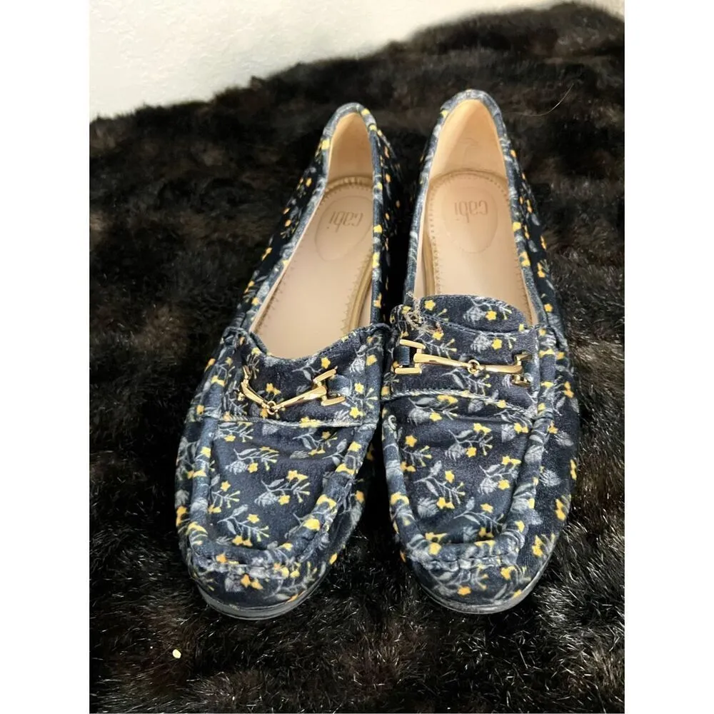Cabi Size 8.5 Blue Suede Mix Floral Print Slid In Flats Loafer Style Women's - Image 2