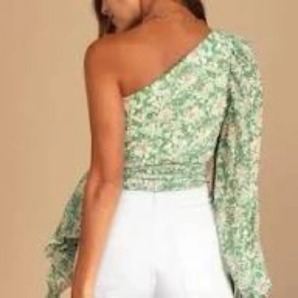 Lulu’s Grow Toward Love Green Floral Print Pleated One-Shoulder Top - Image 2