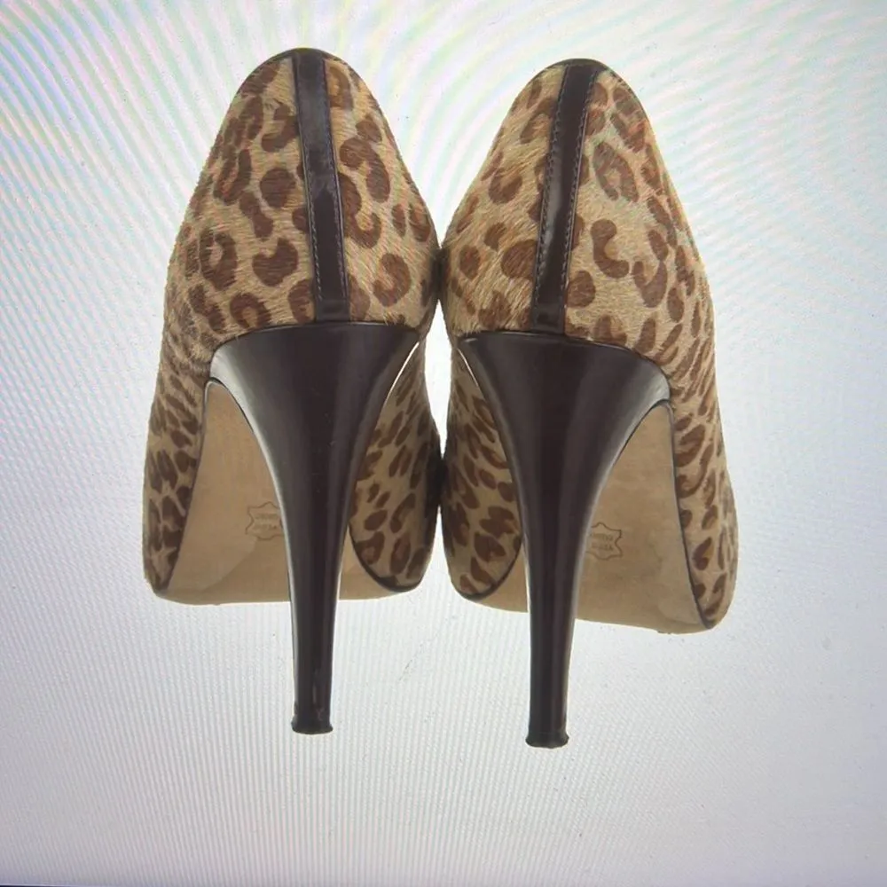 Saks fifth ave EUC pony hair pumps EUC size 9 Jackie camel brown leopard print - Image 4