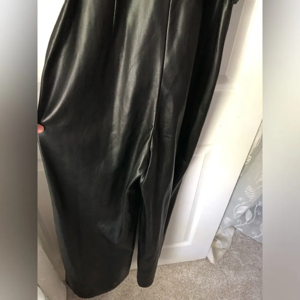 APT. 9 Cara Santana Women Faux Leather Jumpsuit Women sz XS buttons front belt - Image 9