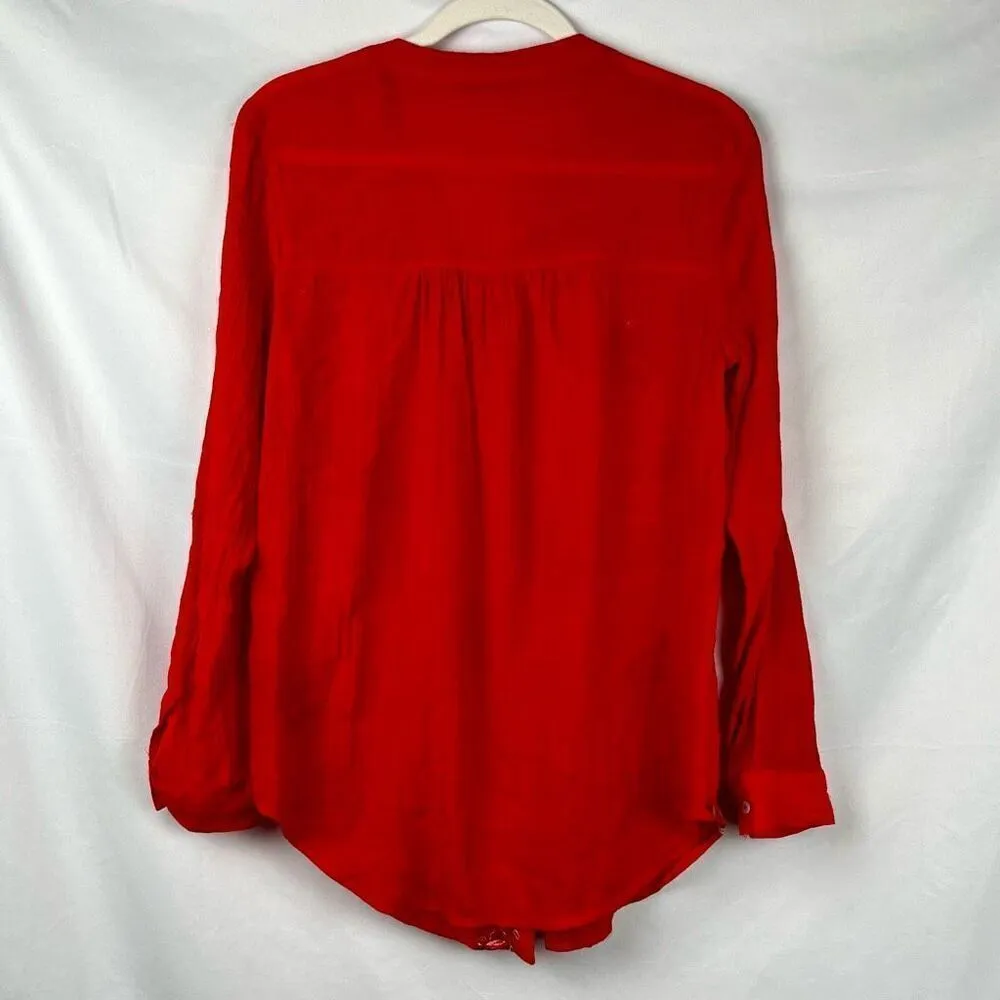 Zac & Rachel Floral Retro Button Up Long Sleeve Top Medium Red - Image 3