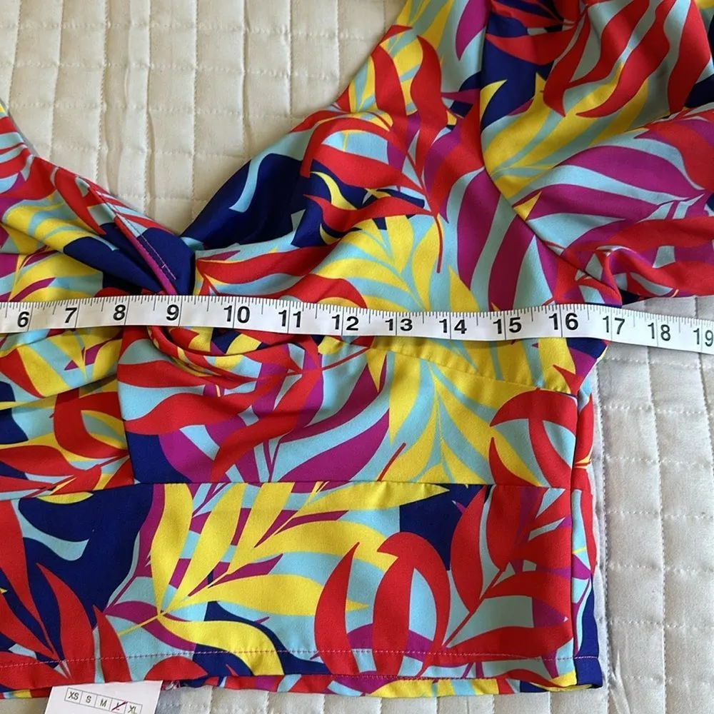 NEW Twist Knot Multicolor Leaf Print Sweethear Neckline Puff SleeveCrop Top Sz L Multiple Size L - Image 10