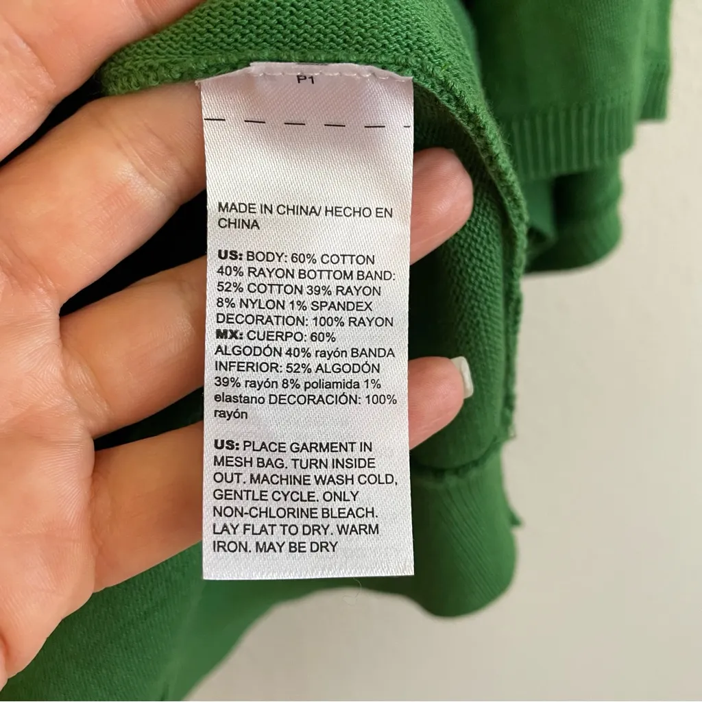 NWT Chico's Vibrant Green Embroidered Dolman Pullover Sweater Top Size 1/M - Image 7