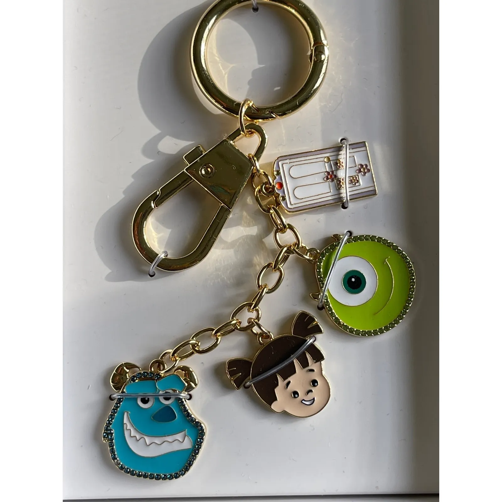 Disney Pixar BaubleBar Monsters Inc Keychain Mike Sulley & Boo Charms NEW Gold - Image 2