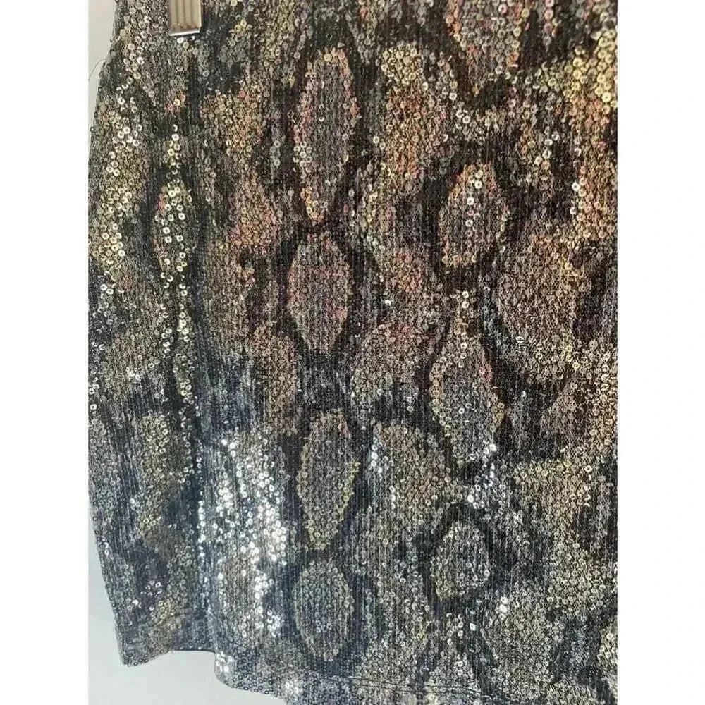 Y2K Express‎ Sequin Snakeskin Pattern Mini Skirt - Black/Gold - Size XS 0289 - Image 2