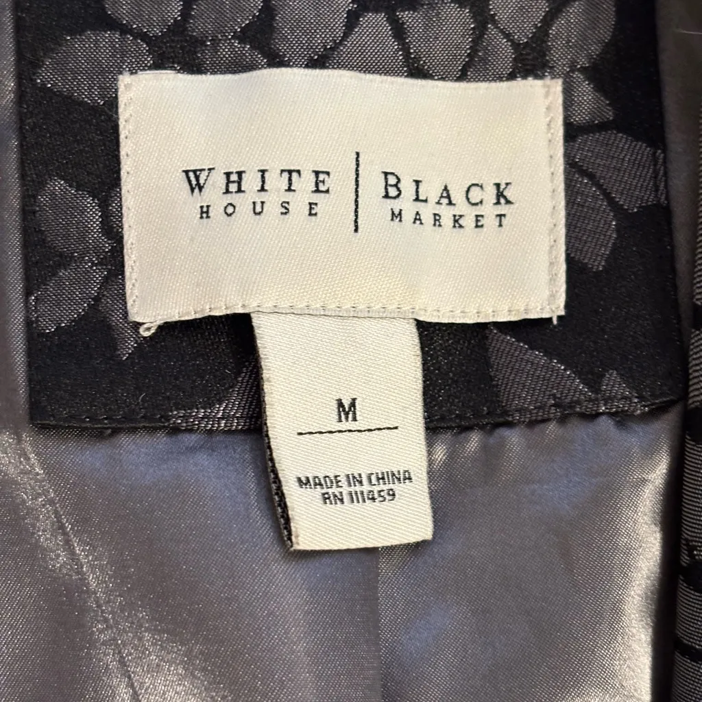 White House Black Market Black Gray Floral Jacquard Jacket Medium - Image 2