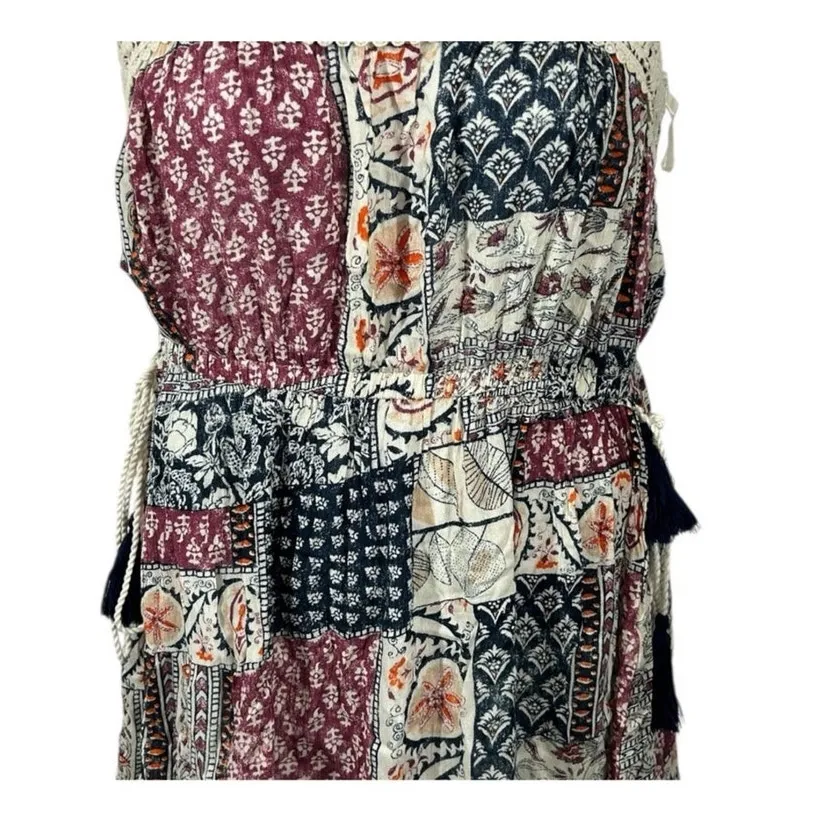 Earthbound Boho Flare Patchwork Mini Sundress Size Large Festival Cottagecore Tan - Image 4