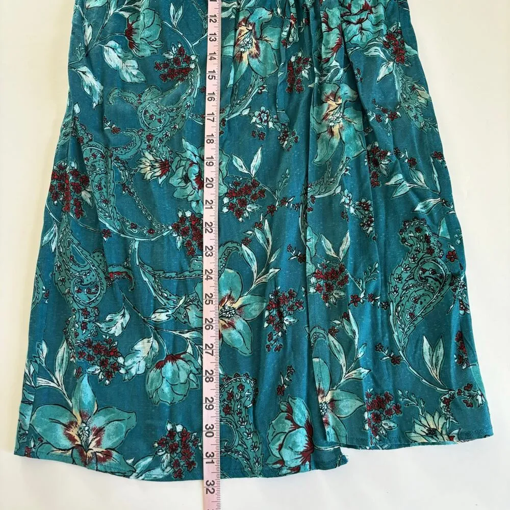Band of the Free Celene Deep Teal Boho Floral Layered Midi Skirt Women’s Size XS Green - Image 5