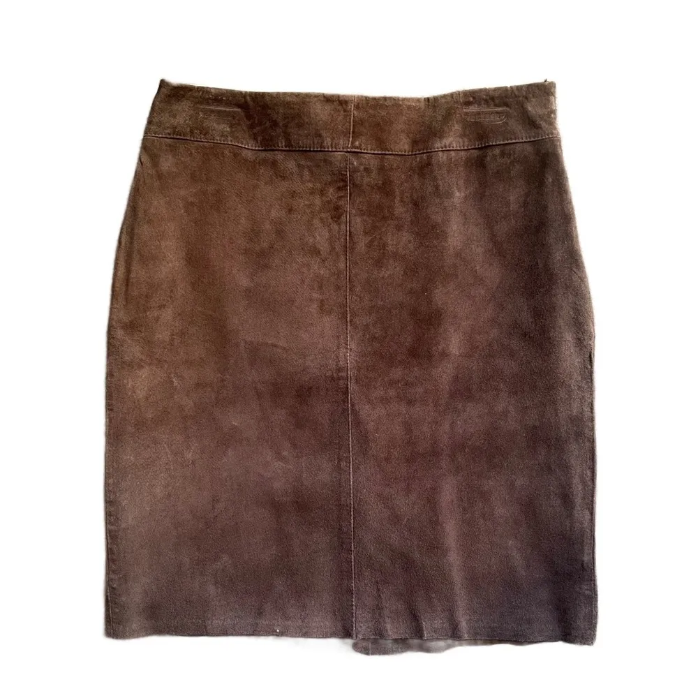 Vintage BB Dakota Brown Genuine Leather Suede High Wasted Pencil Skirt 7/8 - Image 2