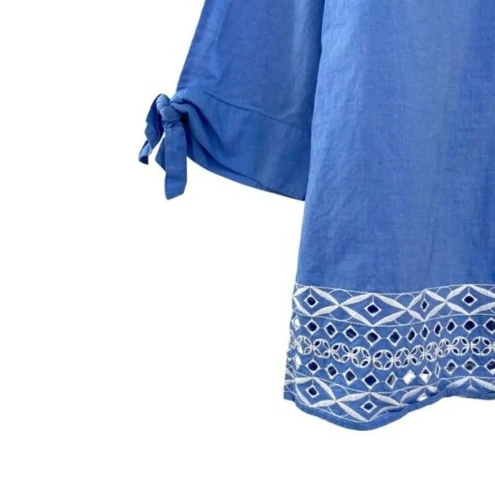 Eyelet Cotton Blue Chambray Top Size Large Boho Cottagecore - Image 3