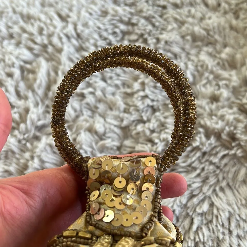 Vintage Unique Gold Beaded Embellished Fortune Cookie Mini Handbag - Image 4